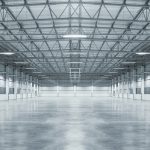 Factory background with concrete floor, night scene.